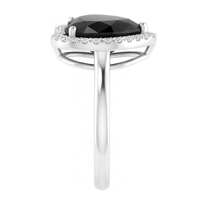 Black Diamond Marriage Ring 9 Carat Genuine Heart Halo 14K White Gold