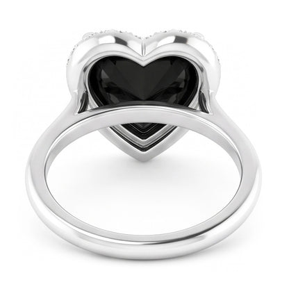 Black Diamond Marriage Ring 9 Carat Genuine Heart Halo 14K White Gold
