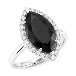 Black Diamond Proposal Ring 3 Carat Genuine Marquise Halo 14K White Gold