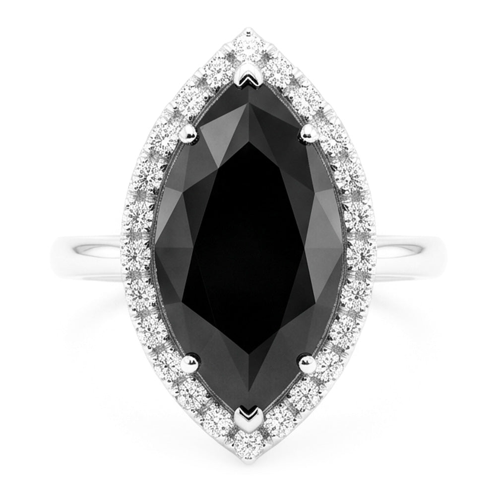Black Diamond Proposal Ring 3 Carat Genuine Marquise Halo 14K White Gold