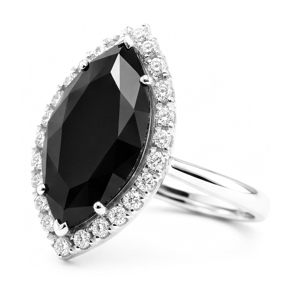 Black Diamond Proposal Ring 3 Carat Genuine Marquise Halo 14K White Gold