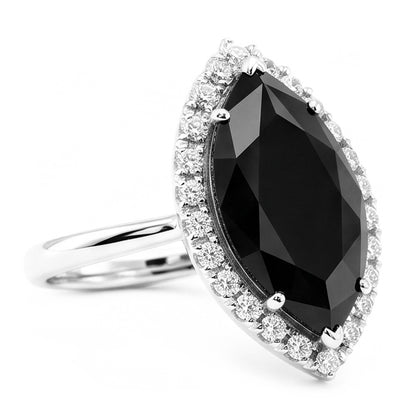Black Diamond Proposal Ring 3 Carat Genuine Marquise Halo 14K White Gold