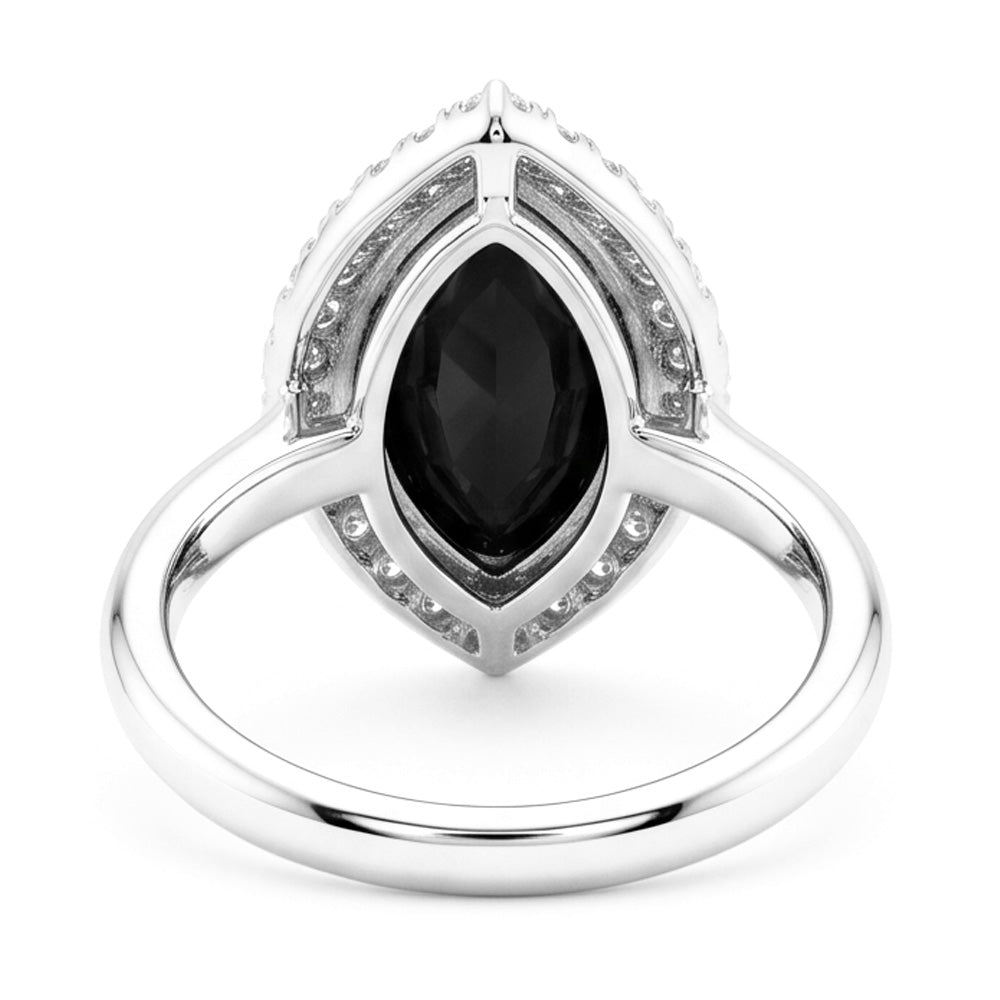 Black Diamond Proposal Ring 3 Carat Genuine Marquise Halo 14K White Gold