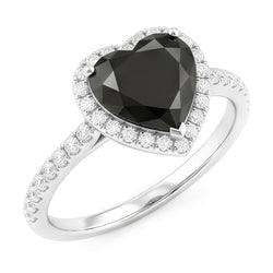 Black Diamond Proposal Ring 4 Carat Natural Heart Halo Pave 14K White Gold