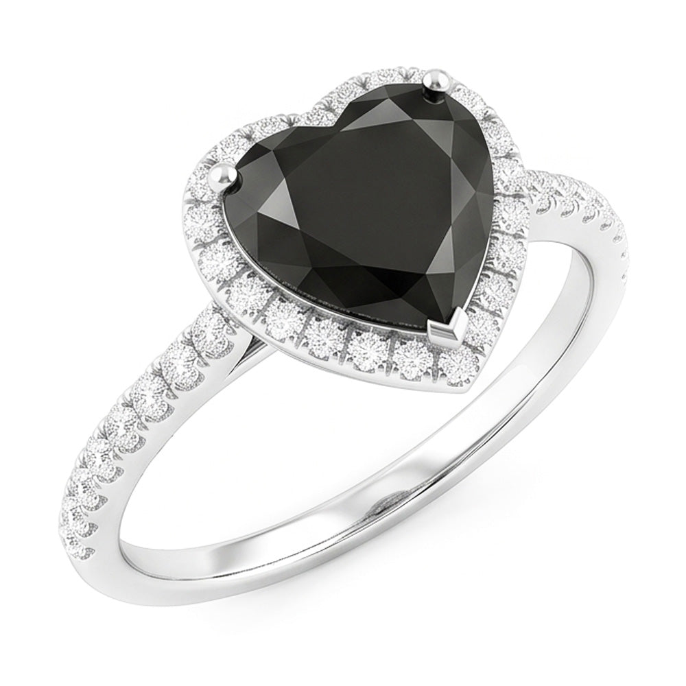 Black Diamond Proposal Ring 4 Carat Natural Heart Halo Pave 14K White Gold