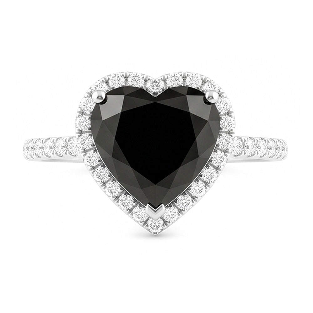 Black Diamond Proposal Ring 4 Carat Natural Heart Halo Pave 14K White Gold
