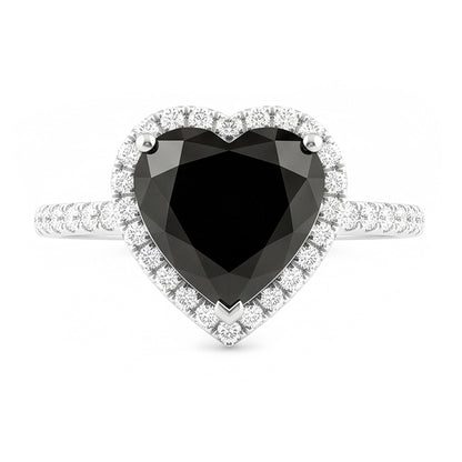 Black Diamond Proposal Ring 4 Carat Natural Heart Halo Pave 14K White Gold