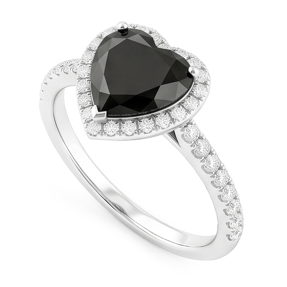 Black Diamond Proposal Ring 4 Carat Natural Heart Halo Pave 14K White Gold