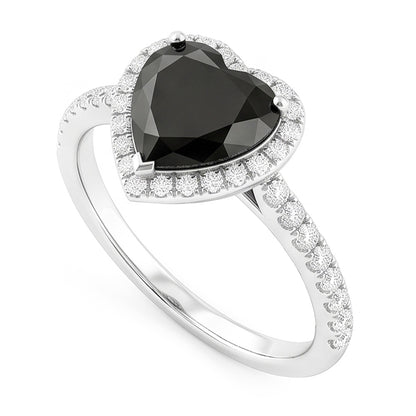 Black Diamond Proposal Ring 4 Carat Natural Heart Halo Pave 14K White Gold