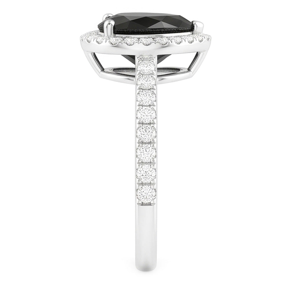 Black Diamond Proposal Ring 4 Carat Natural Heart Halo Pave 14K White Gold
