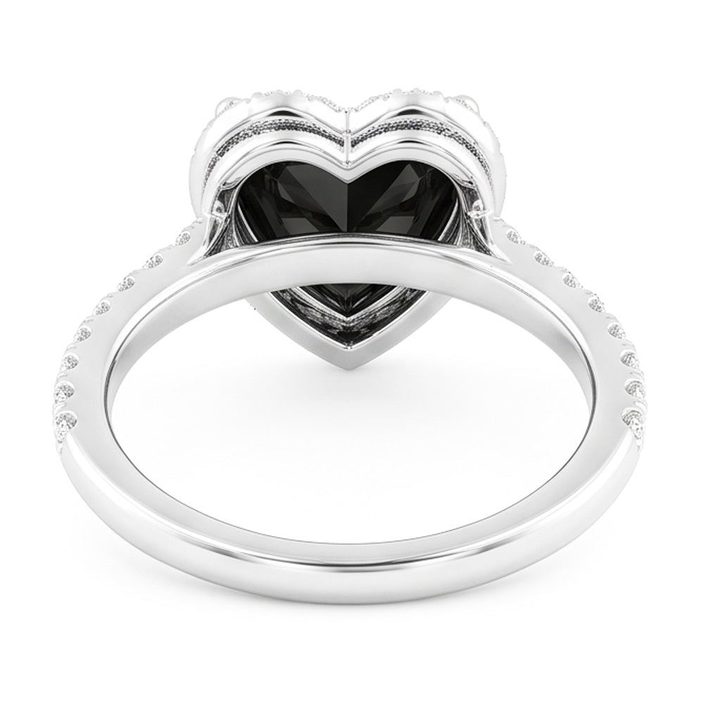 Black Diamond Proposal Ring 4 Carat Natural Heart Halo Pave 14K White Gold