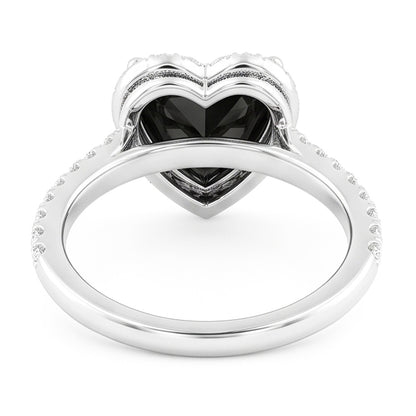 Black Diamond Proposal Ring 4 Carat Natural Heart Halo Pave 14K White Gold