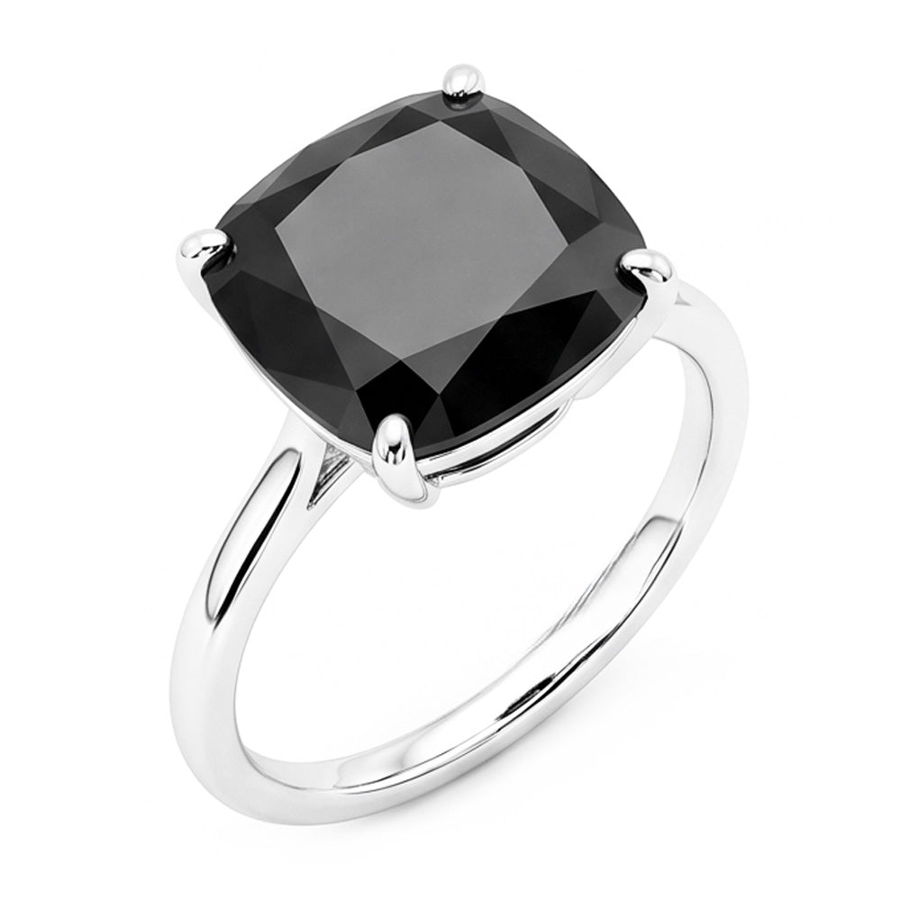 Black Diamond Proposal Ring 5 Carat Natural Cushion Solitaire Plain 14K White Gold