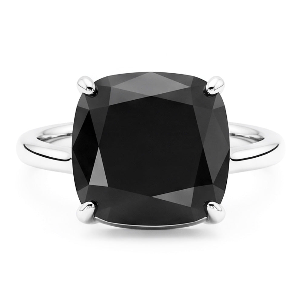 Black Diamond Proposal Ring 5 Carat Natural Cushion Solitaire Plain 14K White Gold
