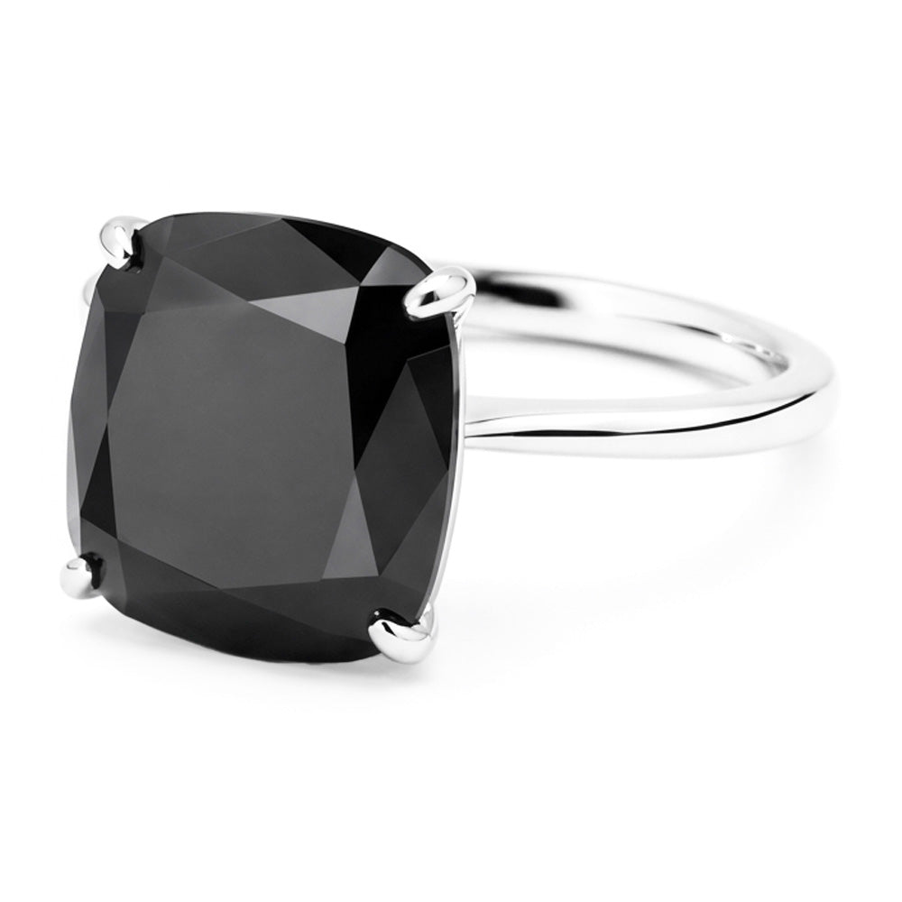 Black Diamond Proposal Ring 5 Carat Natural Cushion Solitaire Plain 14K White Gold