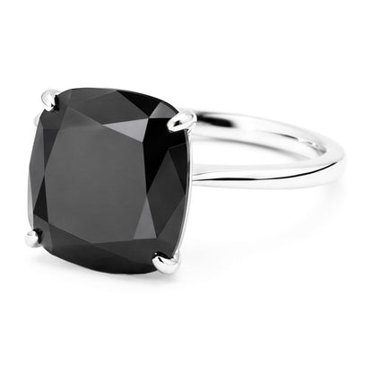Black Diamond Proposal Ring 5 Carat Natural Cushion Solitaire Plain 14K White Gold