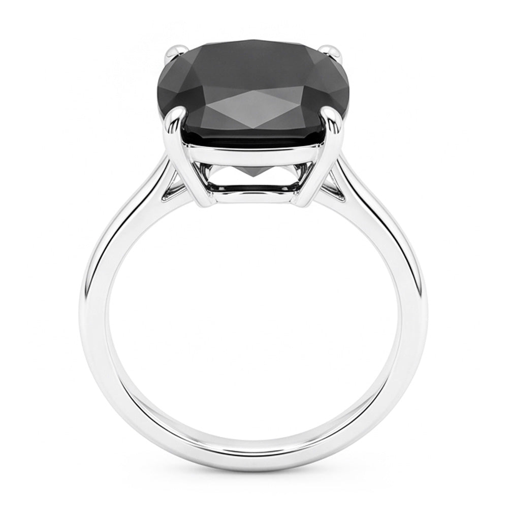 Black Diamond Proposal Ring 5 Carat Natural Cushion Solitaire Plain 14K White Gold