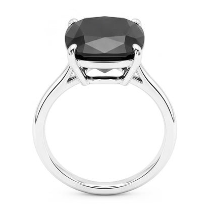 Black Diamond Proposal Ring 5 Carat Natural Cushion Solitaire Plain 14K White Gold