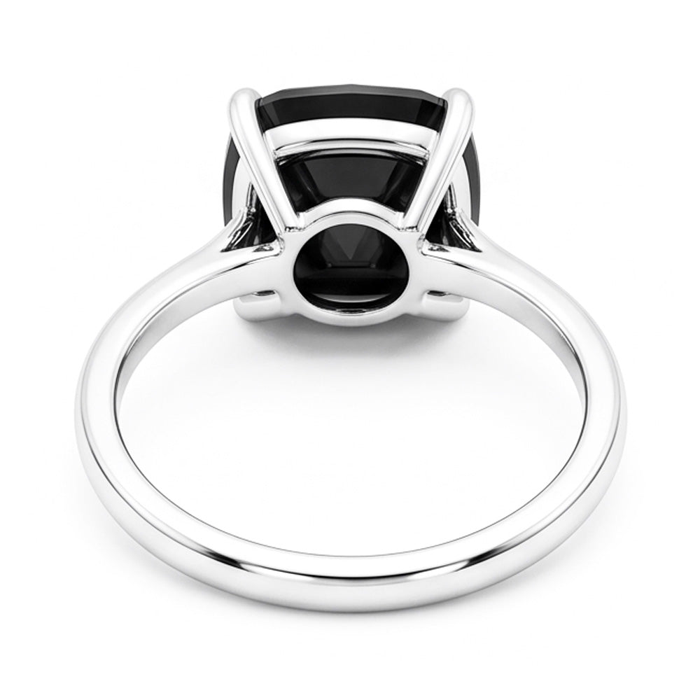Black Diamond Proposal Ring 5 Carat Natural Cushion Solitaire Plain 14K White Gold