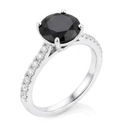 Black Diamond Proposal Ring 5 Carat Natural Round Pave Solitaire 14K White Gold
