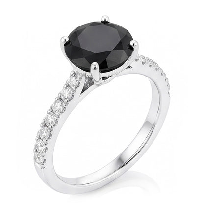 Black Diamond Proposal Ring 5 Carat Natural Round Pave Solitaire 14K White Gold