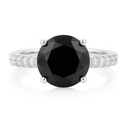 Black Diamond Proposal Ring 5 Carat Natural Round Pave Solitaire 14K White Gold