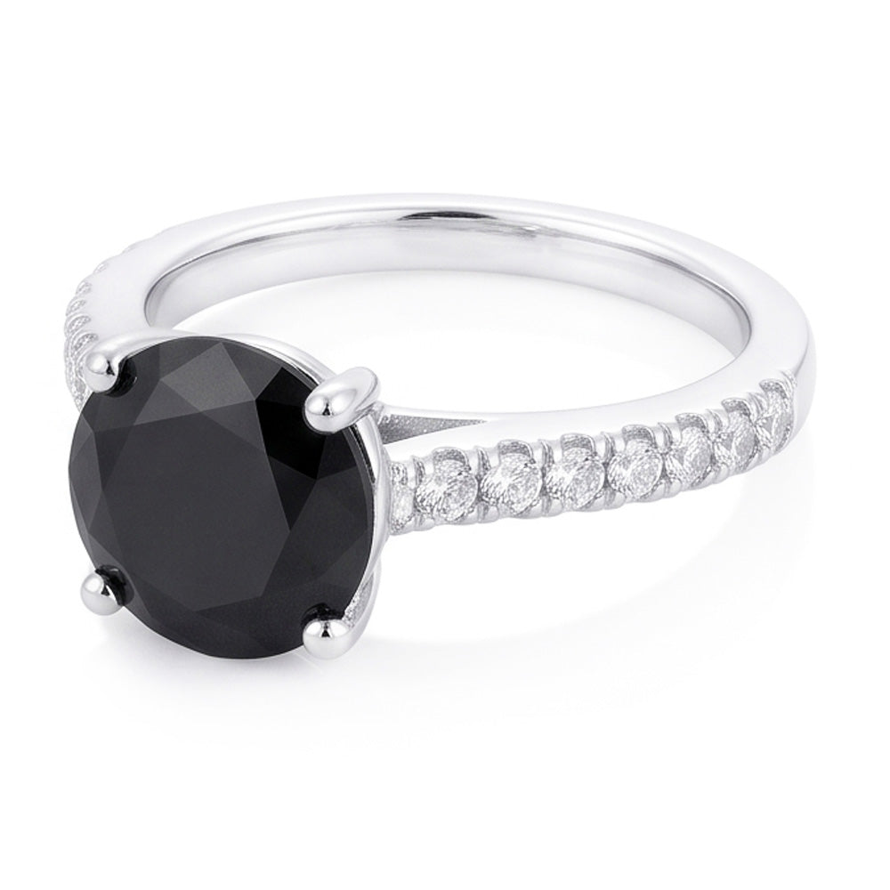 Black Diamond Proposal Ring 5 Carat Natural Round Pave Solitaire 14K White Gold