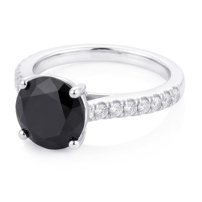 Black Diamond Proposal Ring 5 Carat Natural Round Pave Solitaire 14K White Gold
