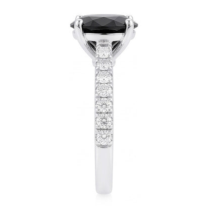 Black Diamond Proposal Ring 5 Carat Natural Round Pave Solitaire 14K White Gold