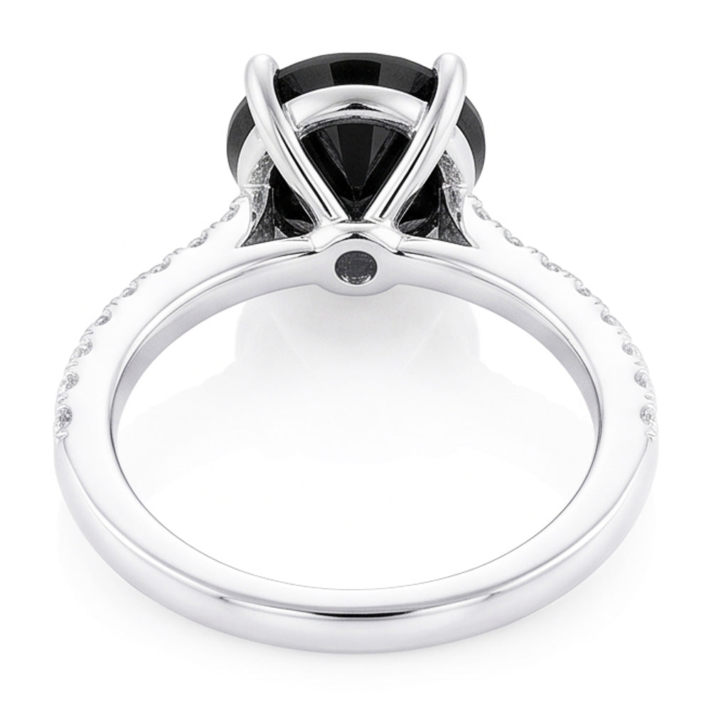 Black Diamond Proposal Ring 5 Carat Natural Round Pave Solitaire 14K White Gold