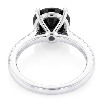 Black Diamond Proposal Ring 5 Carat Natural Round Pave Solitaire 14K White Gold