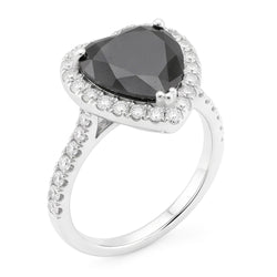 Black Diamond Proposal Ring 6 Carat Natural Heart Halo 14K White Gold