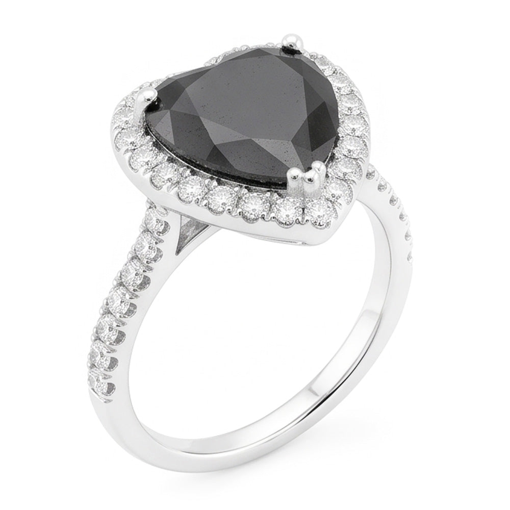 Black Diamond Proposal Ring 6 Carat Natural Heart Halo 14K White Gold