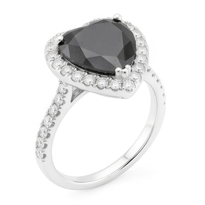 Black Diamond Proposal Ring 6 Carat Natural Heart Halo 14K White Gold