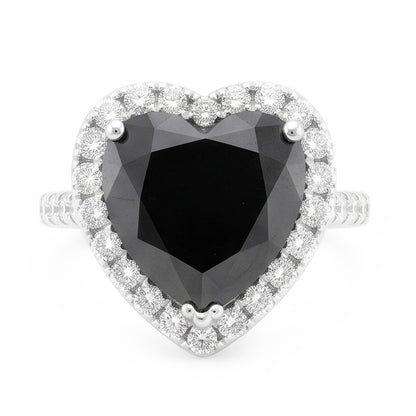 Black Diamond Proposal Ring 6 Carat Natural Heart Halo 14K White Gold