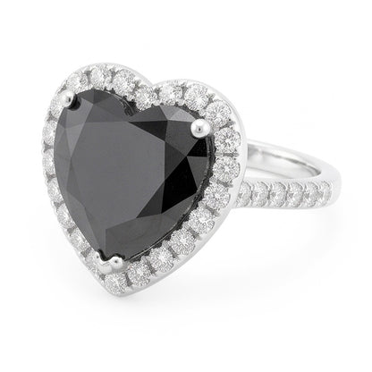 Black Diamond Proposal Ring 6 Carat Natural Heart Halo 14K White Gold