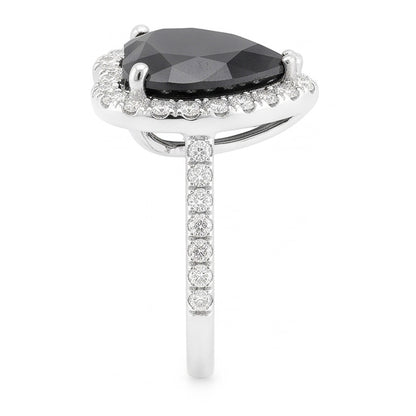 Black Diamond Proposal Ring 6 Carat Natural Heart Halo 14K White Gold