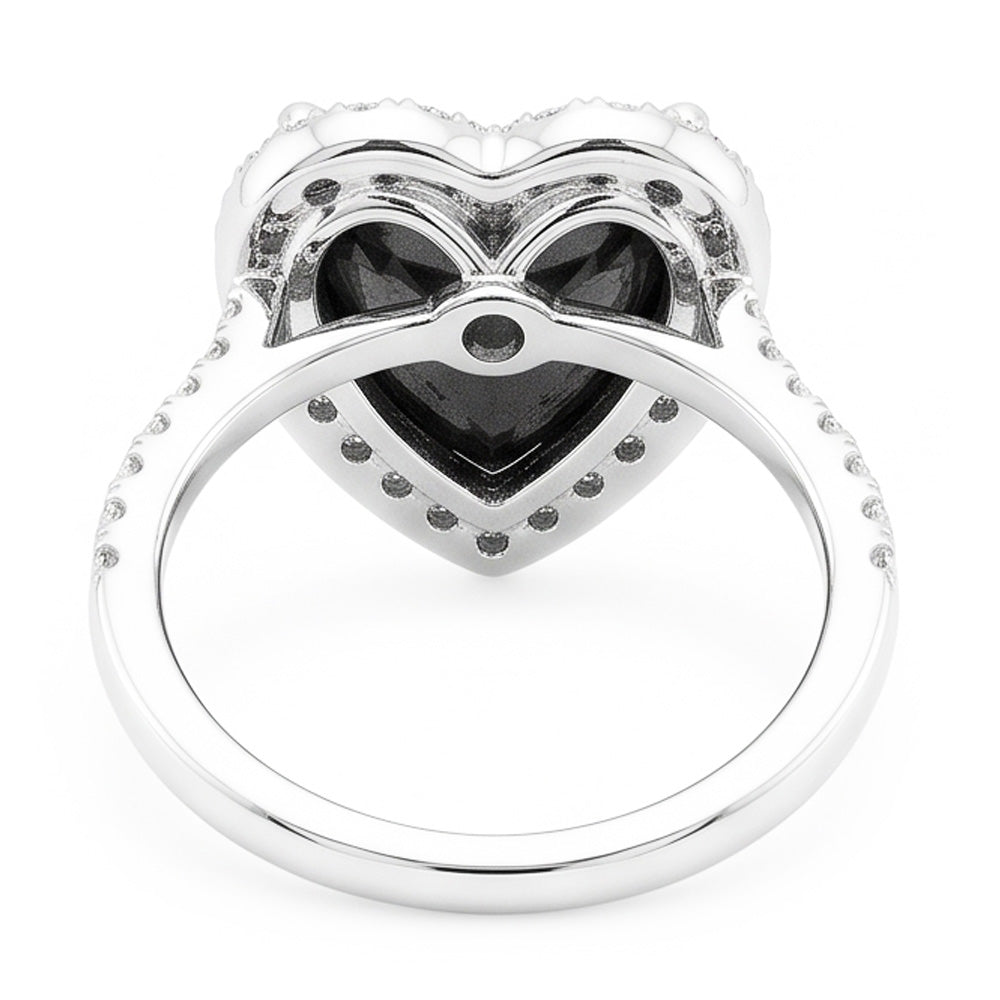 Black Diamond Proposal Ring 6 Carat Natural Heart Halo 14K White Gold
