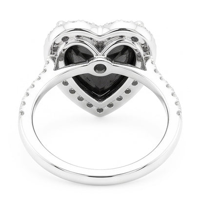 Black Diamond Proposal Ring 6 Carat Natural Heart Halo 14K White Gold