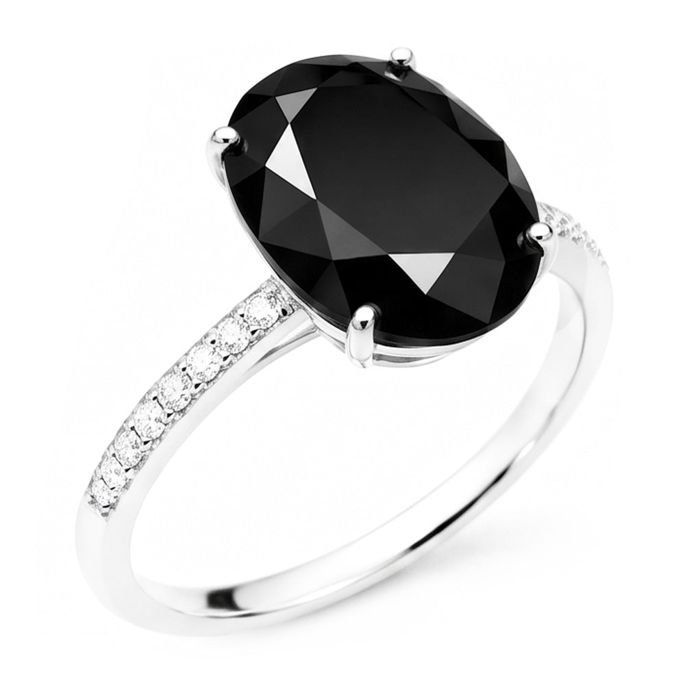 Black Diamond Proposal Ring 6 Carat Natural Oval Solitaire 14K White Gold