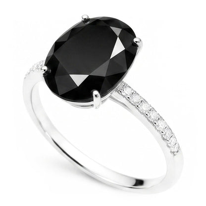 Black Diamond Proposal Ring 6 Carat Natural Oval Solitaire 14K White Gold