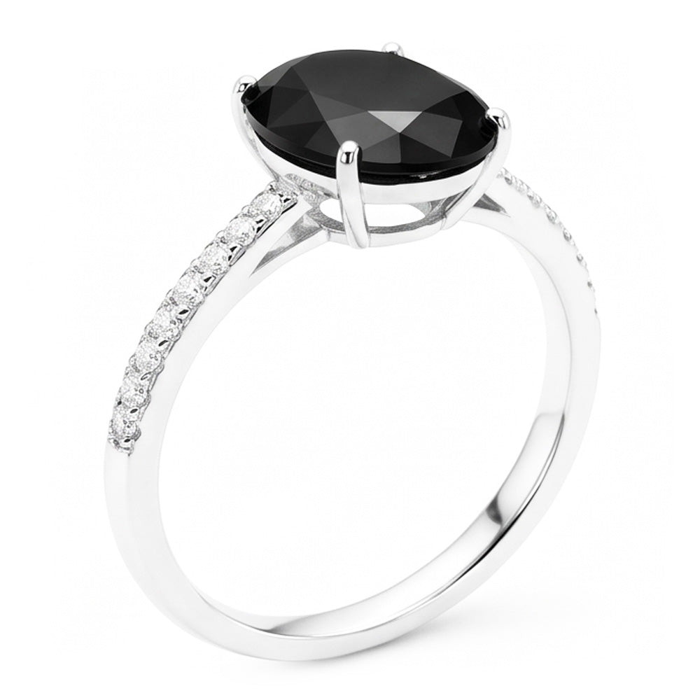 Black Diamond Proposal Ring 6 Carat Natural Oval Solitaire 14K White Gold