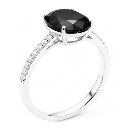 Black Diamond Proposal Ring 6 Carat Natural Oval Solitaire 14K White Gold