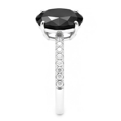 Black Diamond Proposal Ring 6 Carat Natural Oval Solitaire 14K White Gold