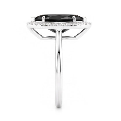 Black Diamond Ring 11 Carat Genuine Marquise Halo 14K White Gold