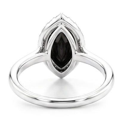 Black Diamond Ring 11 Carat Genuine Marquise Halo 14K White Gold