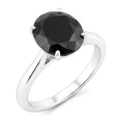 Black Diamond Ring 3.5 Carat Natural Round Solitaire Knife Edge 14K White Gold
