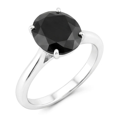 Black Diamond Ring 3.5 Carat Natural Round Solitaire Knife Edge 14K White Gold