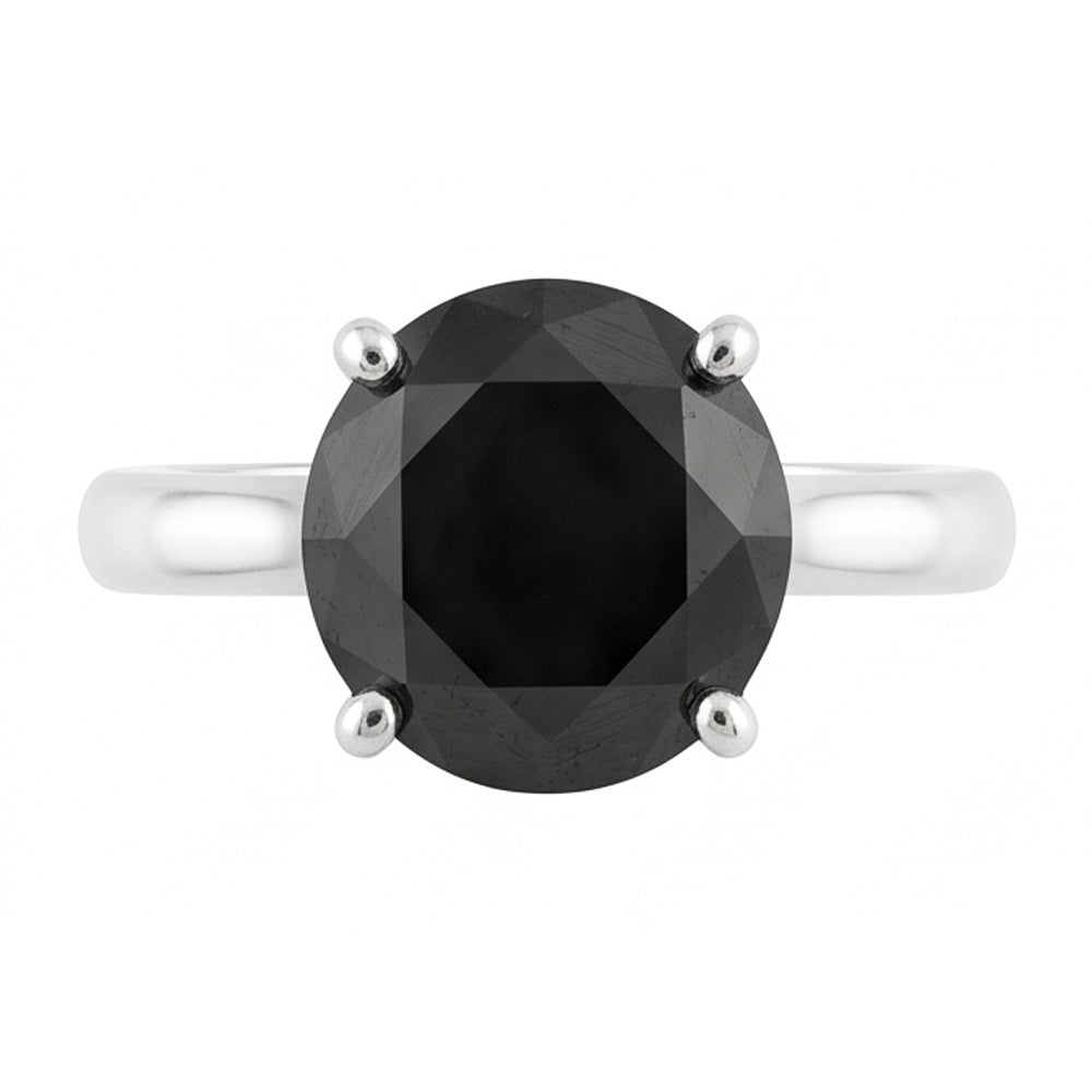 Black Diamond Ring 3.5 Carat Natural Round Solitaire Knife Edge 14K White Gold