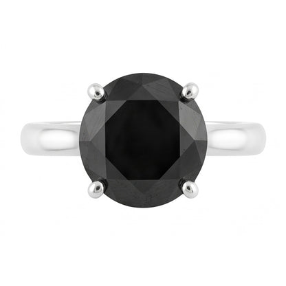 Black Diamond Ring 3.5 Carat Natural Round Solitaire Knife Edge 14K White Gold